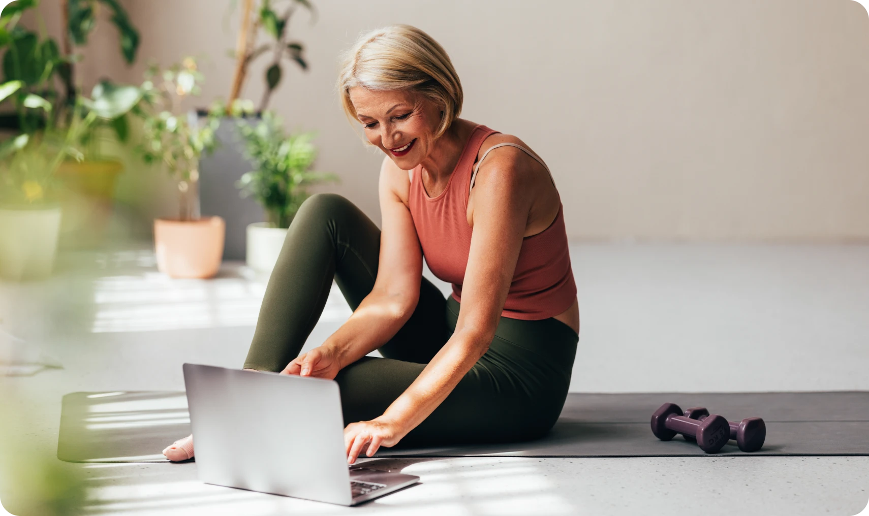 Relaxed woman in workout gear online