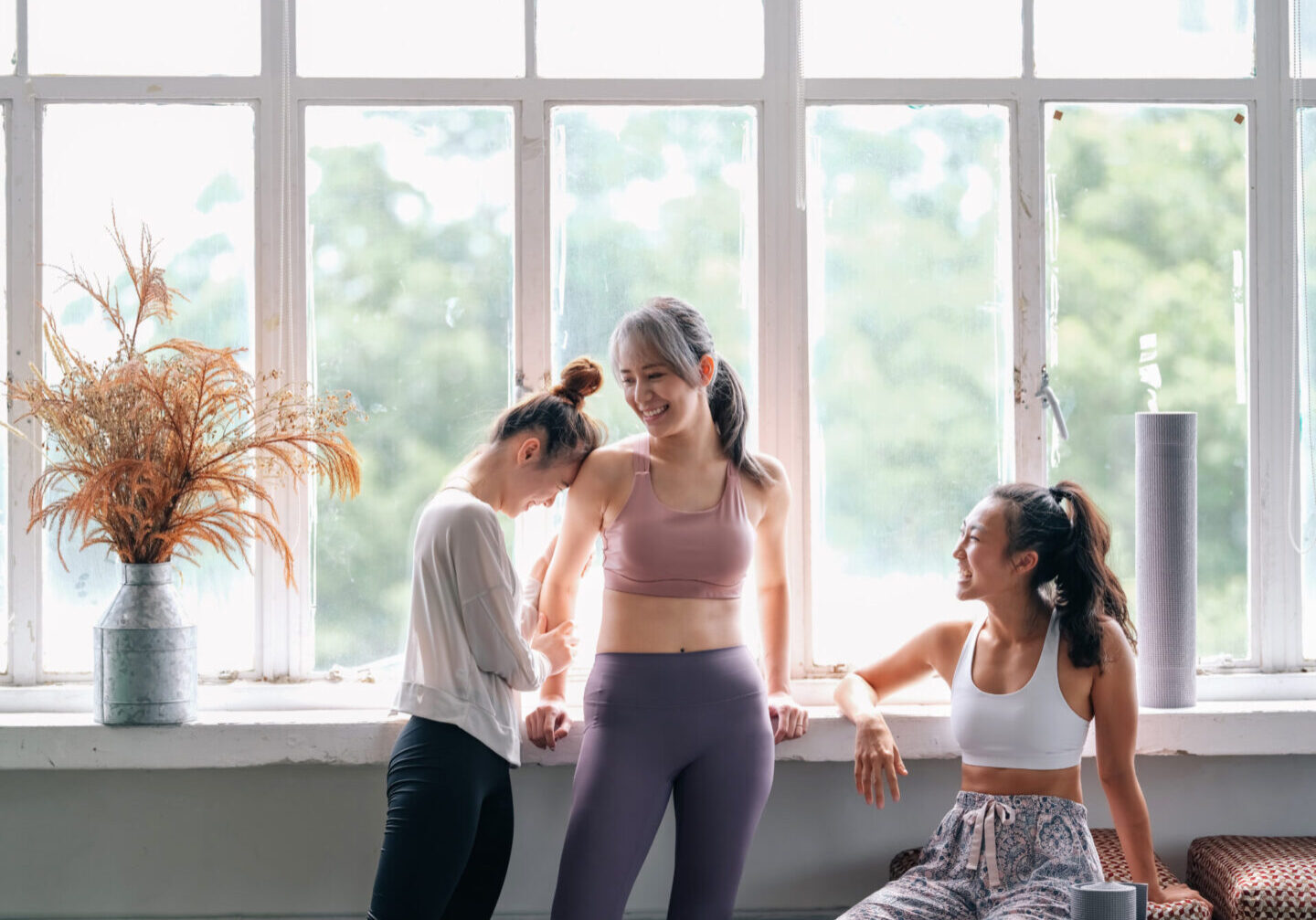 group of girls yoga and heathy living