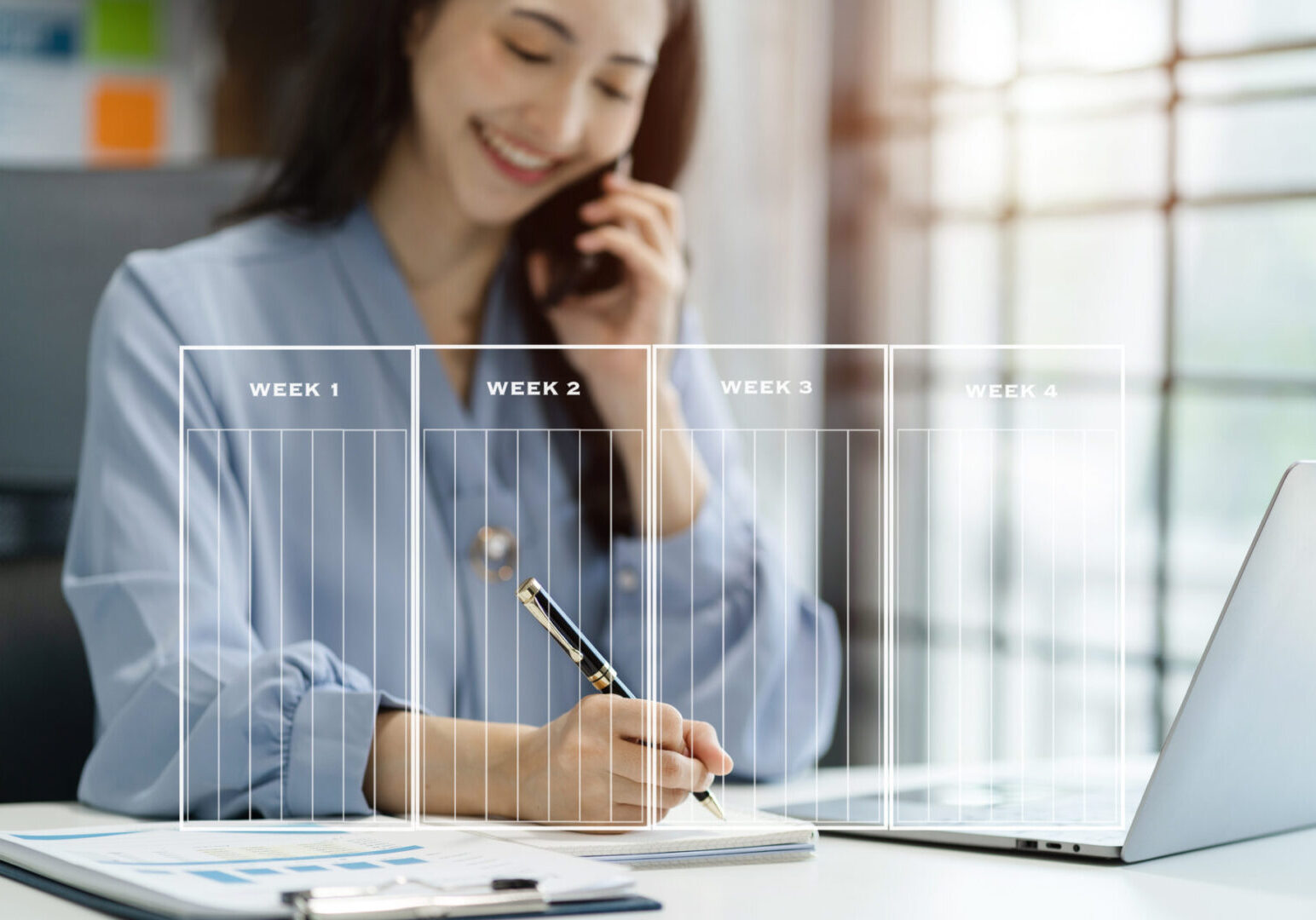 Business women working and update tasks with milestones progress planning and professional investor working new start up project in the office.